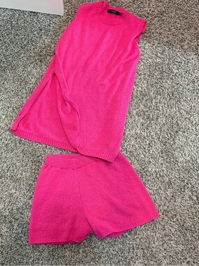 Hot Pink Knit Sleeveless Top & Shorts Set